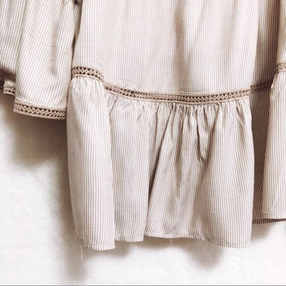 Max Studio Light Tan and White Striped Shirt - Picture 5 of 7